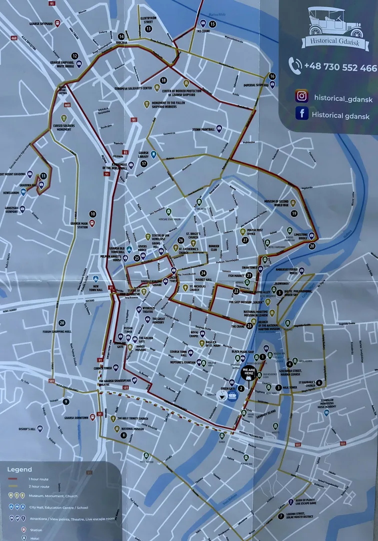Tour route map of Gdańsk